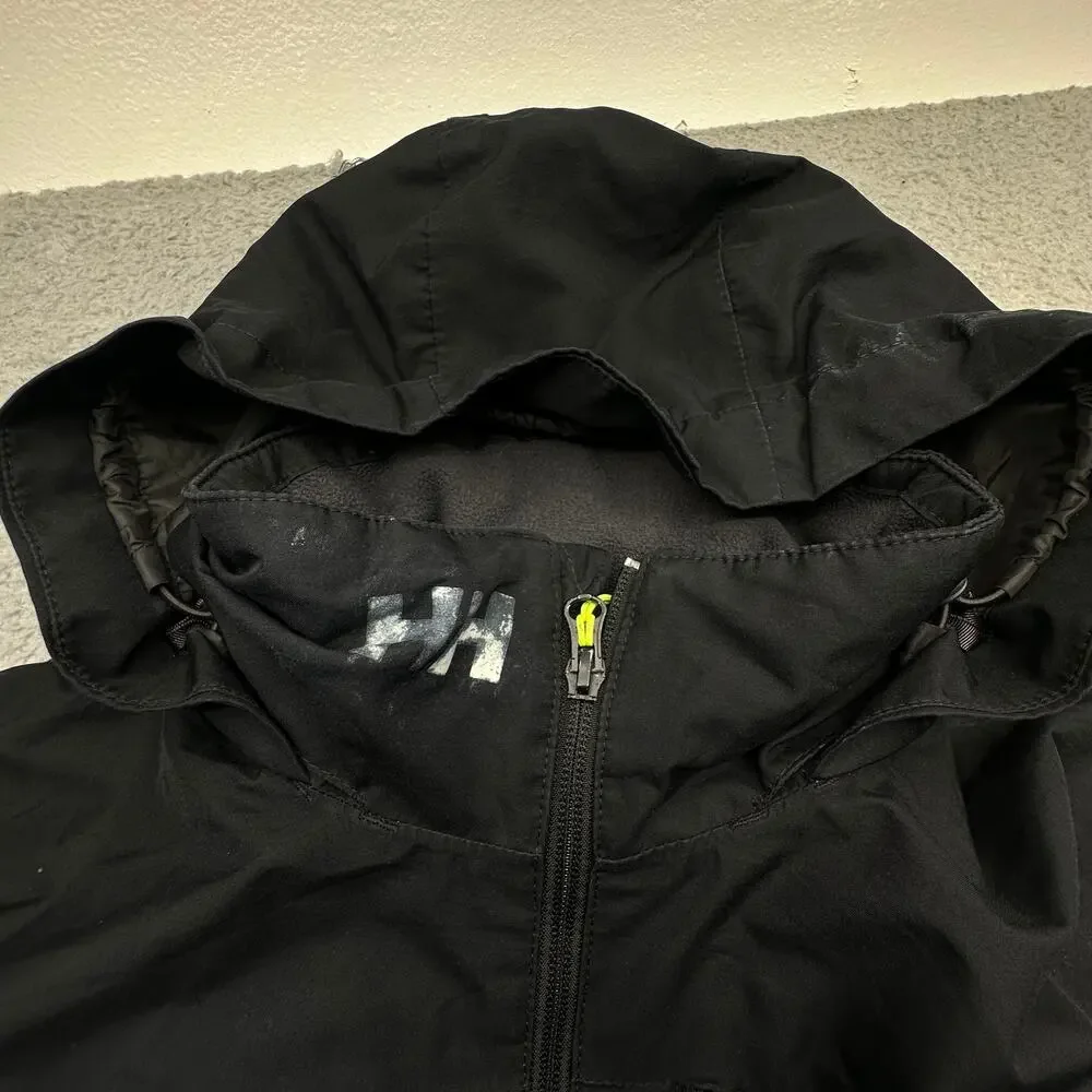 Helly Hansen Crew Hooded Midlayer Jacket Mens Medium Black Polartec Helly Tech